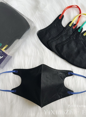 香港纯黑色3d立体口罩medeis彩虹色耳绳两层透气薄款成人高级颜值