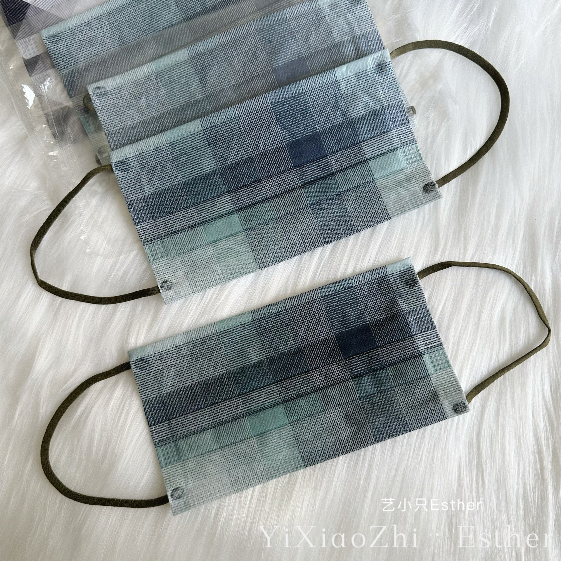 香港复古口罩格子印花澳门情侣一次性三层透气独立包装高级感颜值