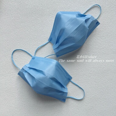 复古纯色雾霾蓝平面口罩浅天蓝色独立高级颜值显白哑光时尚新面罩