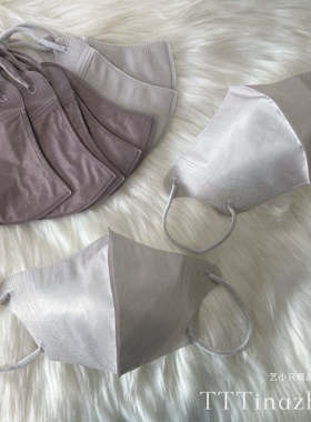 银白色浅灰色3d立体透气薄款两层一次性口罩独立包装成人高级颜值