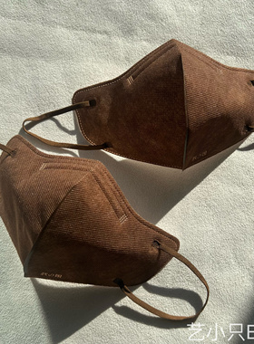 香港复古纯咖棕色3d立体口罩大地咖色四层保暖透气成人高颜值显白