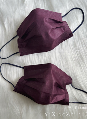 香港深梅紫色口罩复古纯彩色澳门一次性三层透气独立包装高级颜值