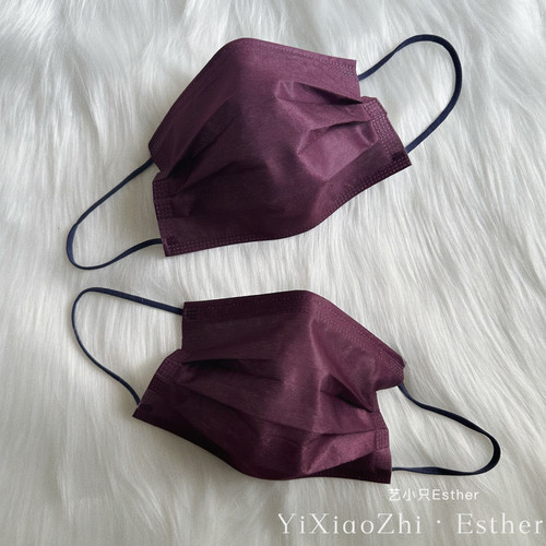 香港深梅紫色口罩复古纯彩色澳门一次性三层透气独立包装高级颜值