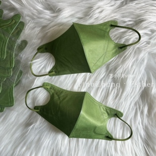 纯抹茶军绿色3d口罩深海绿色成人一次性三层透气独立包装 高级颜值