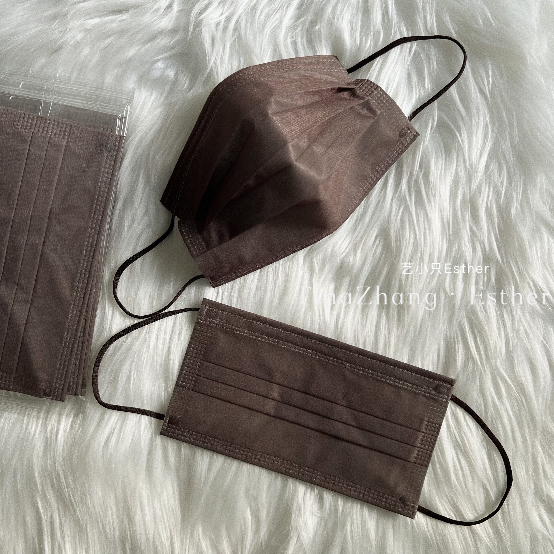 纯松露深棕色口罩巧克力棕可可美拉德色成人三层透气独立高级颜值