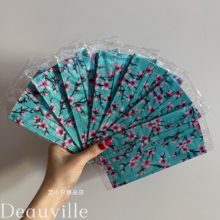 非香港印花彩色口罩女碎花宽耳绳一次性独立包装明星同款maskon