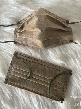 咖啡复古色彩绳口罩抹茶绿色耳绳男女高级感雾面一次性三层无纺布