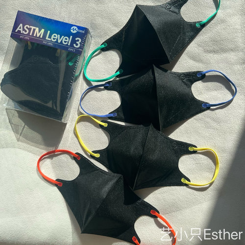 香港立体3d纯黑色口罩medeis彩绳纯黑色一次性透气薄成人透气高颜