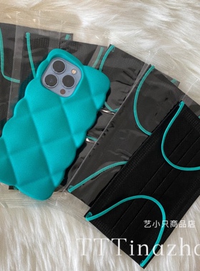 黑色蓝绿耳带绳口罩一次性三层无纺布透气高级感颜值独立包装新品