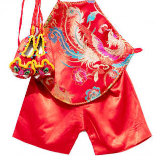 满月百天生日抓周套装 巧手绣娘手工婴儿肚兜虎头鞋 短裤