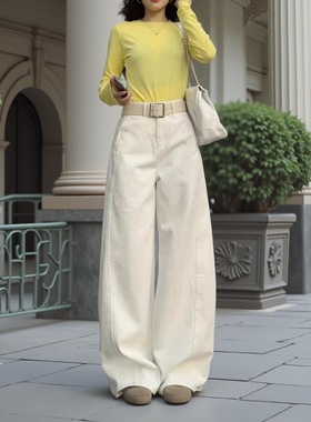 美式炸街百搭简约牛仔裤女2025春装新款街头宽松显瘦阔腿裤休闲裤