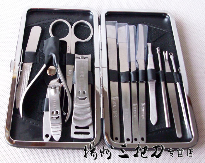 正品 扬州三把刀 指甲剪刀 指甲钳 美甲刀 修脚刀锉刀13件套装