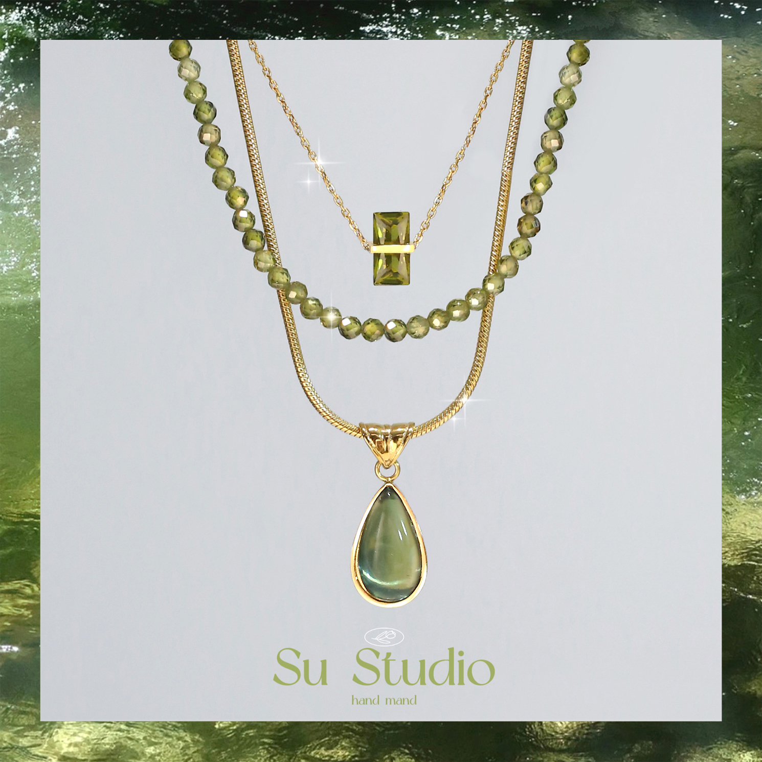 橄榄绿叠戴项链不易掉色锁骨链