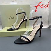 正品 水钻细跟高跟露趾中空后空气质凉鞋 fed 艾芙伊迪撤柜处理女鞋