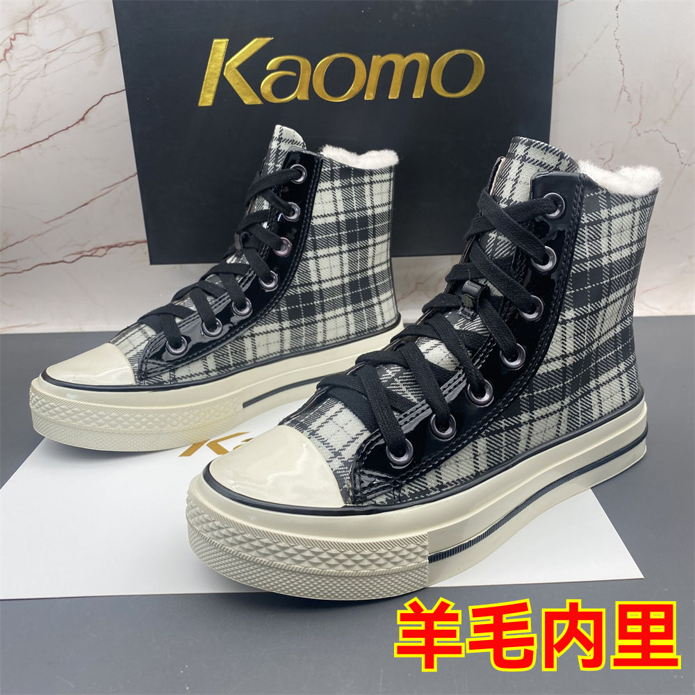 羊毛皮毛一体冬季防水棉鞋圆头平底防滑系带冬季保暖时尚高帮女鞋