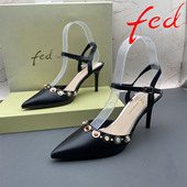 正品 fed 艾芙伊迪撤柜胎牛皮女鞋 35码 尖头包头中空后空扣带凉鞋