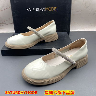 正品SATURDAYMODE商场断码撤柜牛皮女鞋平跟圆头防滑水钻玛丽珍鞋
