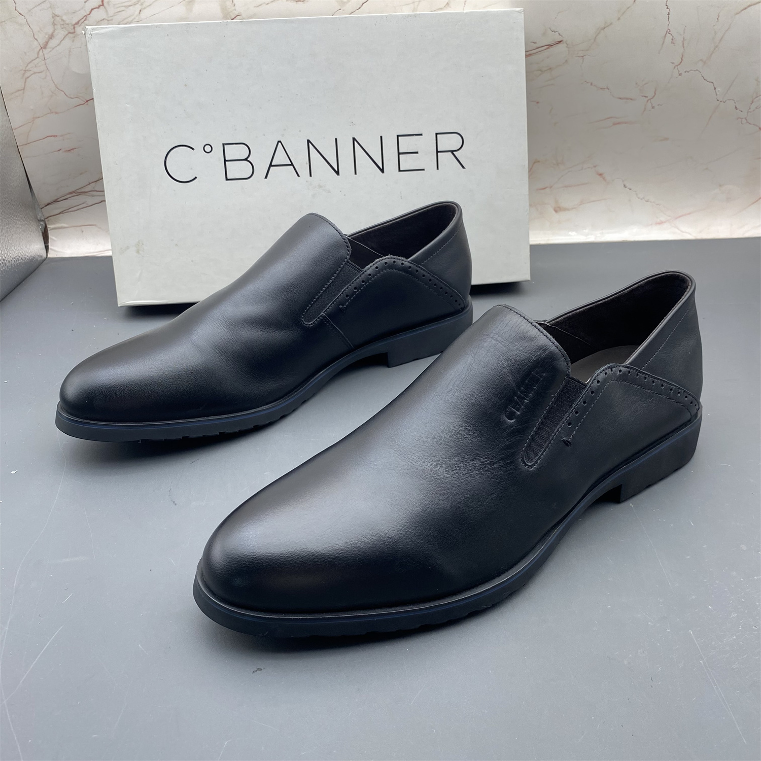 43码C.BANNER千百度撤柜牛皮男鞋防滑一脚蹬圆头商务正装真皮皮鞋