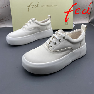 系带圆头防滑平底休闲百搭单鞋 37码 牛皮女鞋 艾芙伊迪撤柜断码 fed