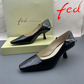单鞋 正品 牛皮女鞋 尖头细跟中跟链条浅口时尚 fed 艾芙伊迪撤柜断码