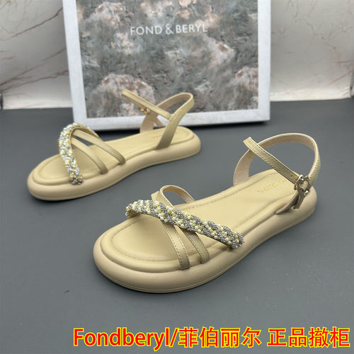 36码Fondberyl/菲伯丽尔撤柜断码羊皮女鞋扣带休闲露趾时尚凉鞋