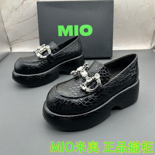 正品MIO米奥断码撤柜处理牛皮女鞋水钻平跟防滑厚底水钻圆头单鞋