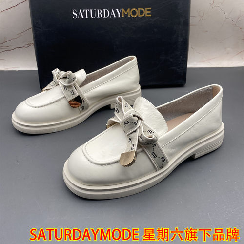 37码SATURDAYMODE断码撤柜牛皮女鞋圆头平跟防滑水钻中口乐福鞋