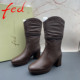 fed 艾芙伊迪撤柜断码 羊皮女鞋 34码 方头套筒粗跟高跟短靴加绒棉鞋