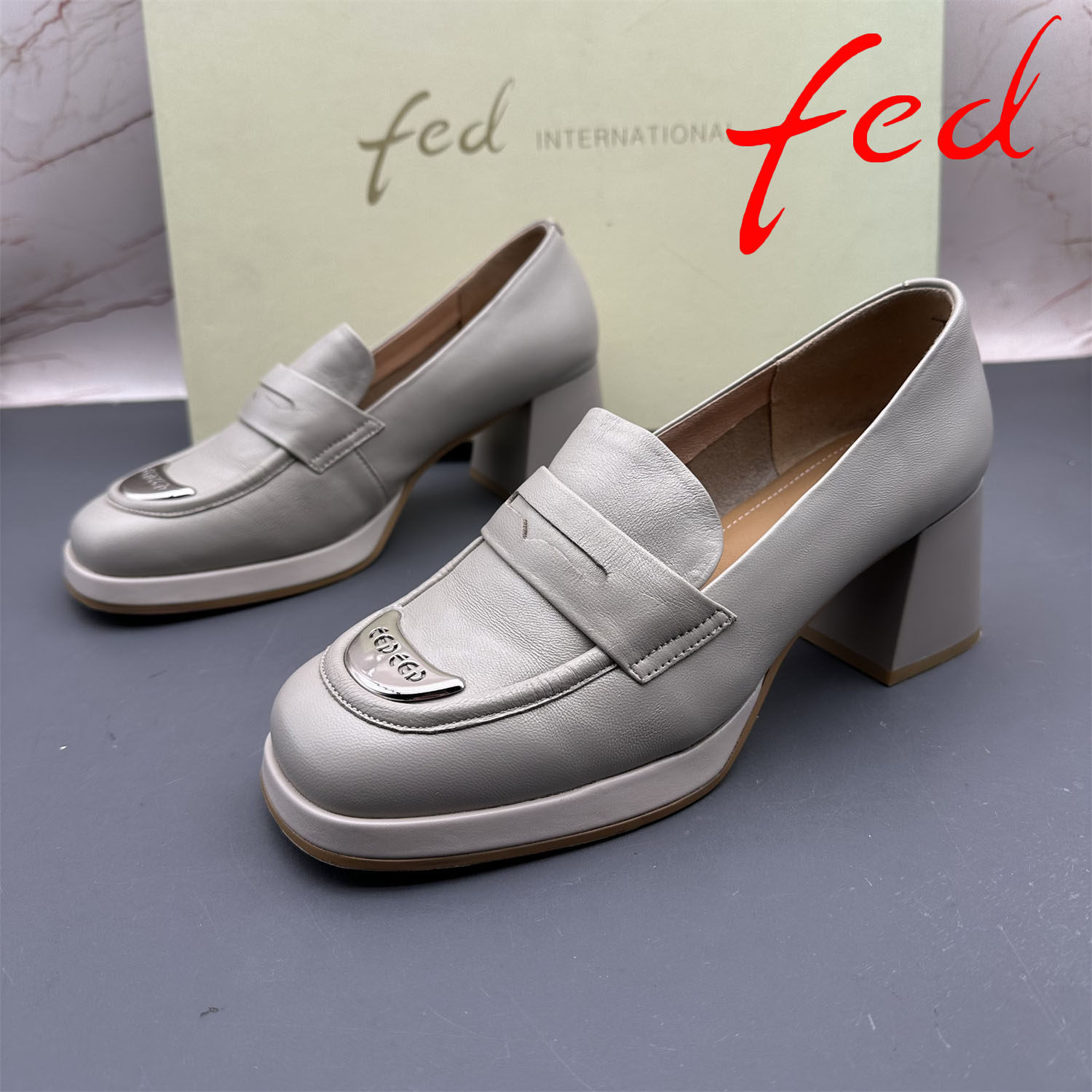 39码fed/艾芙伊迪撤柜断码羊皮女鞋粗跟高跟中口圆头真皮时尚单鞋,女鞋,乐福鞋（豆豆鞋）,淘宝优惠券,粉丝福利购,淘宝优惠卷