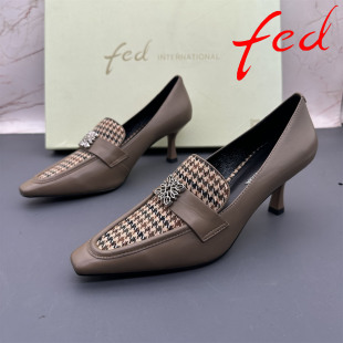 fed/艾芙伊迪撤柜胎牛皮女鞋尖头细跟高跟中口时尚气质单鞋