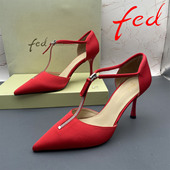 fed 艾芙伊迪撤柜断码 处理女鞋 正品 尖头包头细跟高跟侧空拉链凉鞋