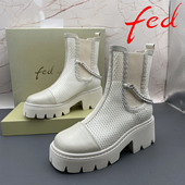 fed 艾芙伊迪撤柜牛皮断码 女鞋 正品 平跟防滑圆头透气短靴夏季 凉靴