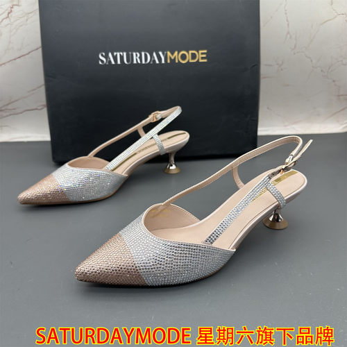 正品SATURDAYMODE断码撤柜处理女鞋细跟中跟扣带后空尖头包头凉鞋