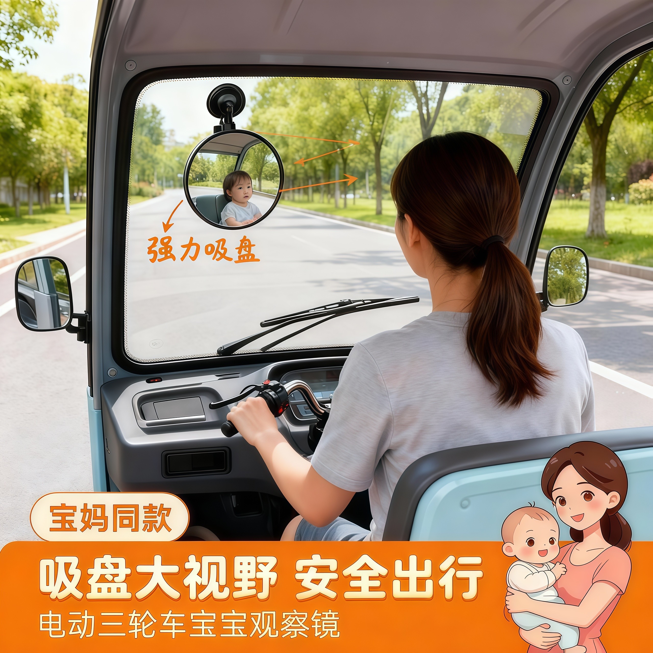 汽车内后视镜吸盘式大视野电动三轮车凸面倒车镜子反光镜圆辅助镜,电动车/配件/交通工具,电动车反光镜,淘宝优惠券,粉丝福利购,淘宝优惠卷