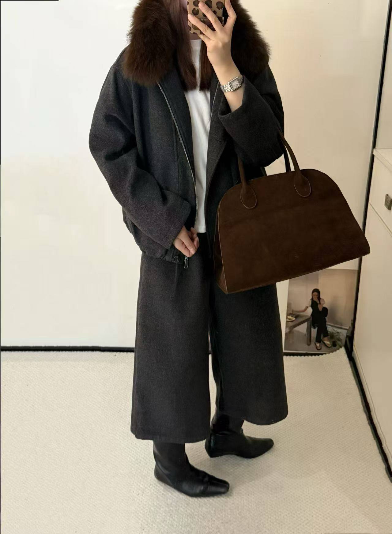 高端欧货2025冬装新款翻领大毛领羽绒服外套松紧半身裙时尚套装女,女装/女士精品,毛呢外套,淘宝优惠券,粉丝福利购,淘宝优惠卷