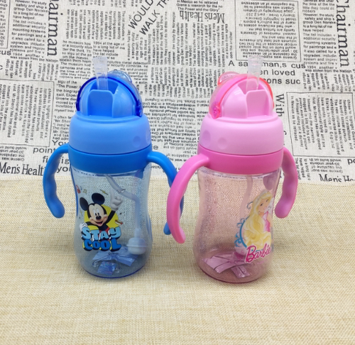 迪士尼 4120 宝宝幼儿学饮杯儿童吸管训练杯防漏手柄刻度水杯