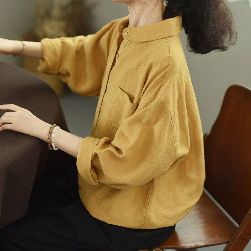 潘新品LRCP |  | 春秋季宽松 休闲长袖彼得展风亚麻翻领衬衫