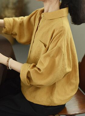 潘新品LRCP |  | 春秋季宽松 休闲长袖彼得展风亚麻翻领衬衫