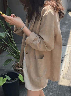 9310早秋新款韩国棉麻学生西装外套女韩版宽松亚麻小西服英伦风