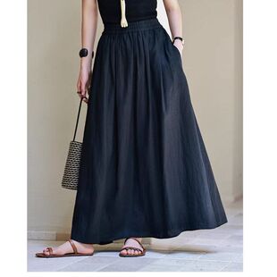 肌理裙摆轻盈女A字大半裙文艺高腰砂洗感度假高腰纯亚麻夏款复古