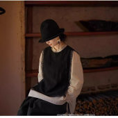 秋款 温柔黑亚麻稀有纺纱工艺古朴花边女马甲2024坎肩外搭新中