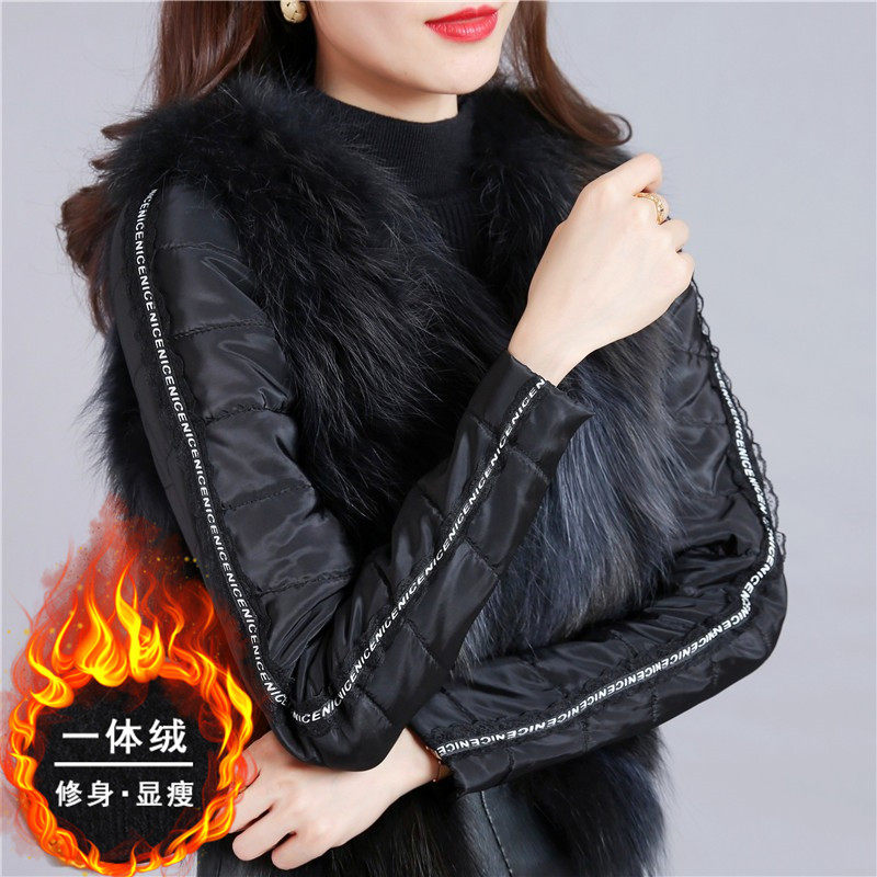 加厚羽绒棉袖打底衫修身加绒针织衫高领布袖内搭皮草马甲毛衣女冬
