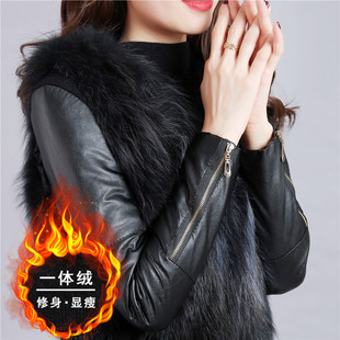 打底衫 短款 女冬羽绒棉袖 修身 内搭厚毛衣 配皮草马甲 加厚加绒皮袖