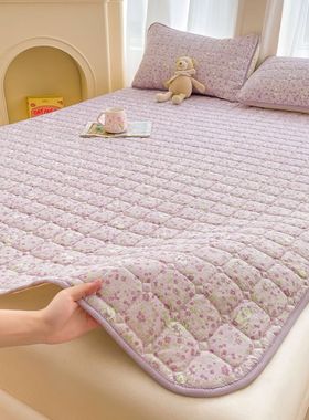 韩式碎花兔双层纱夹棉床褥单件床护垫子软床垫防尘保护套防滑床单