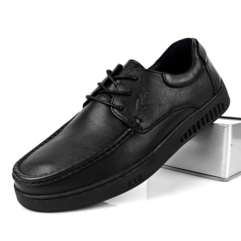 沙驰男鞋真皮商务休闲皮鞋透气防滑软底爸爸鞋低帮系带舒适驾车鞋