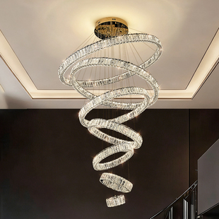 复式楼别墅客厅大吊灯LOFT公寓中楼挑空客厅灯轻奢水晶楼梯吊灯