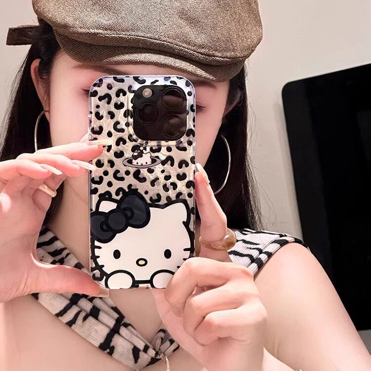 豹纹KT猫MD羽纱适用苹果17promax16pro手机壳15/14新款13女12简约11pro可爱X/XR挂件7/8plus网红6plus