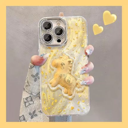 马上有钱小马MD羽纱适用苹果17promax16pro手机壳15/14新年13女12金箔11pro精孔X/XR支架7/8plus网红6plus