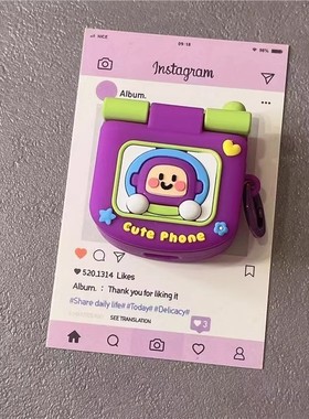 紫色巴斯大哥大翻盖镜子适用于AirPods/spro4耳机套苹果AirPods Pro二代保护套AirPods3软无线蓝牙保护套