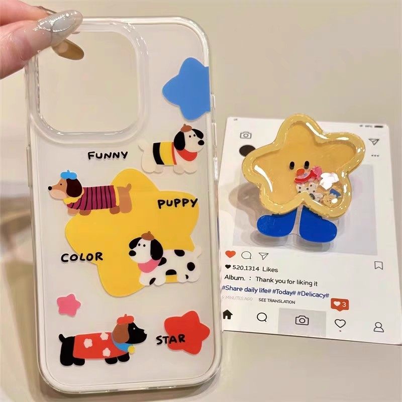 贝雷帽小狗适用苹果16promax手机壳15/14新款13女12简约11pro星星支架X/XR挂件7/8plus网红6plus白色大孔